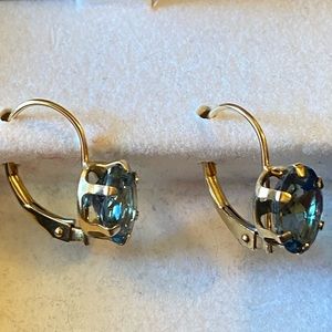 14k gold London blue topaz earrings